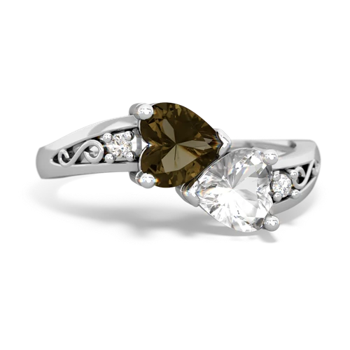 smoky quartz-white topaz filligree ring