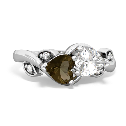 Smoky Quartz Genuine Smoky Quartz with Genuine White Topaz Floral Elegance ring Ring