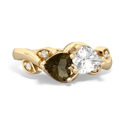 smoky quartz-white topaz floral keepsake ring