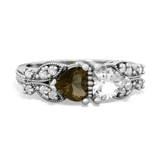 Smoky Quartz Genuine Smoky Quartz with Genuine White Topaz Diamond Butterflies ring Ring