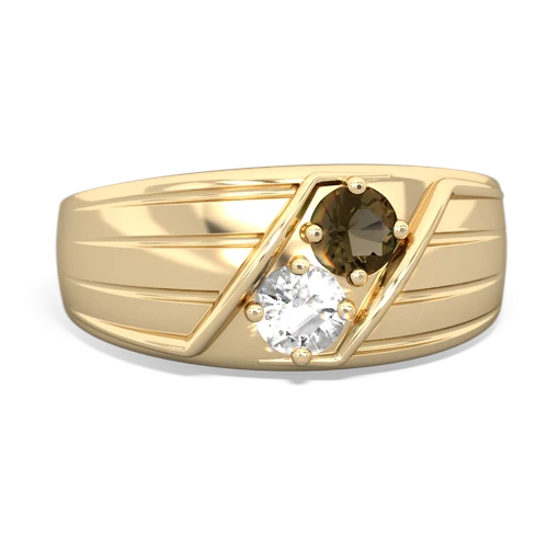 smoky quartz-white topaz mens ring