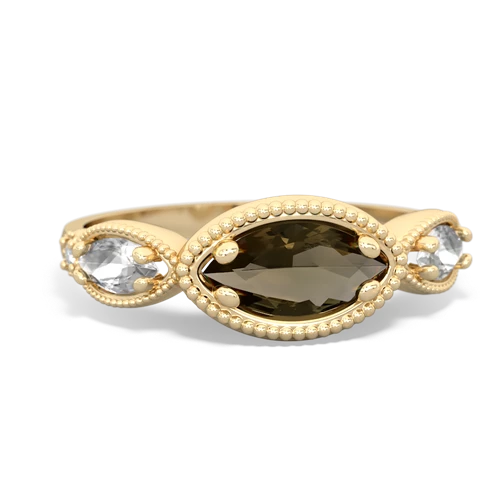 Smoky Quartz Genuine Smoky Quartz with Genuine White Topaz and Lab Created Sapphire Antique Style Keepsake ring Ring