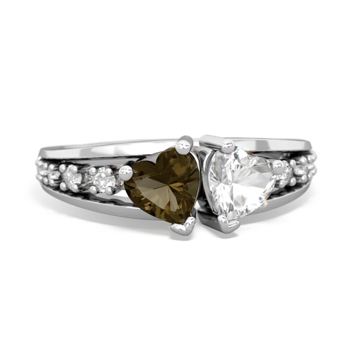 smoky quartz-white topaz modern ring