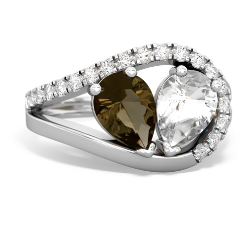 smoky quartz-white topaz pave heart ring