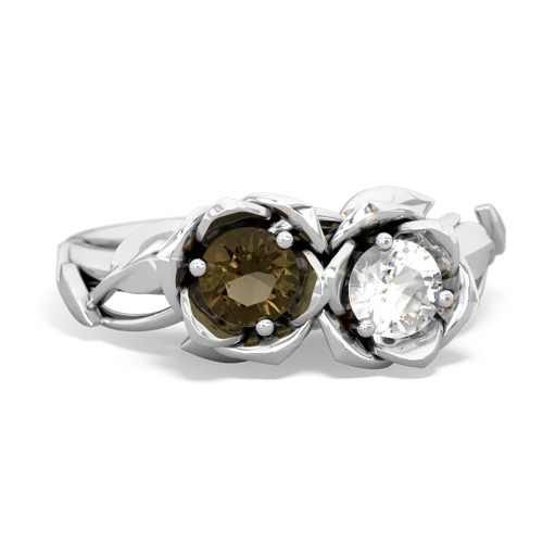 smoky quartz-white topaz roses ring