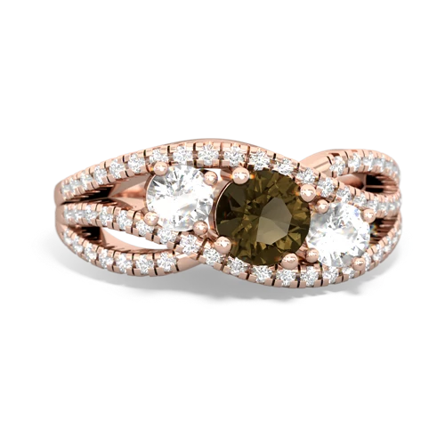 smoky quartz-white topaz three stone pave ring