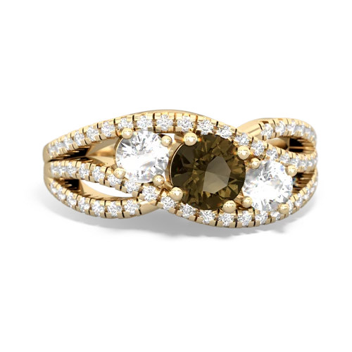 smoky quartz-white topaz three stone pave ring