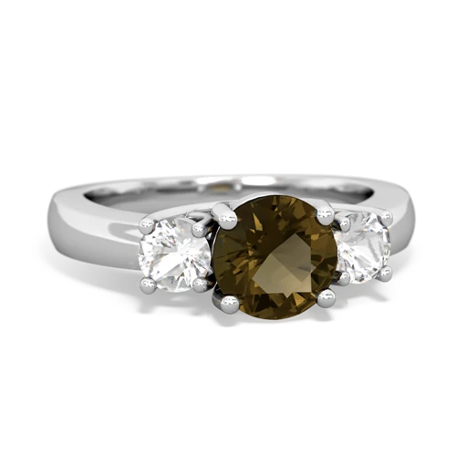 Smoky Quartz Genuine Smoky Quartz with Genuine White Topaz and  Three Stone Trellis ring Ring