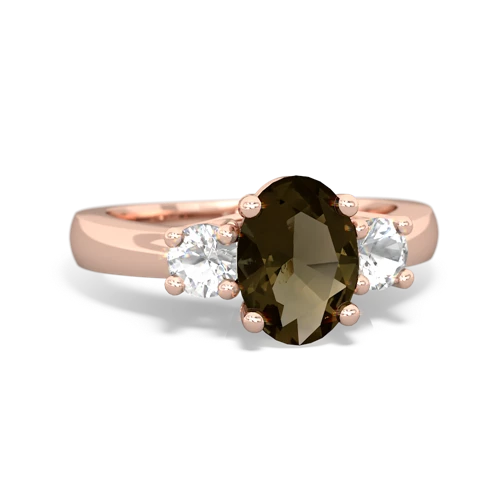 Smoky Quartz Genuine Smoky Quartz with Genuine White Topaz Three Stone Trellis ring Ring