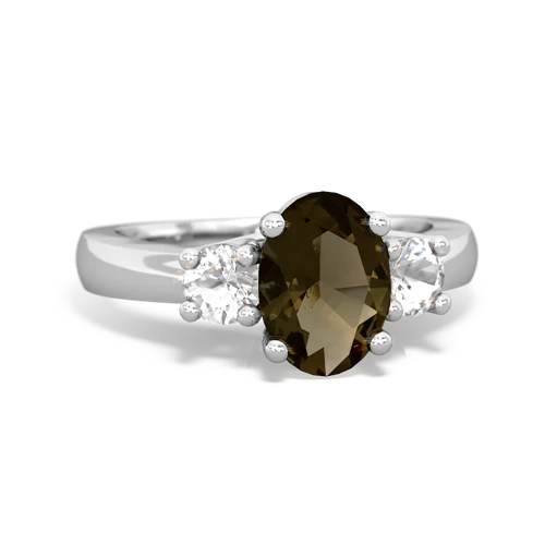 Smoky Quartz Genuine Smoky Quartz with Genuine White Topaz Three Stone Trellis ring Ring