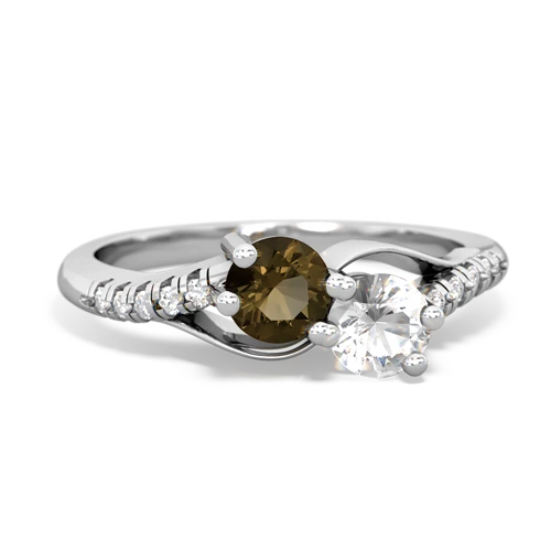 Smoky Quartz Genuine Smoky Quartz with Genuine White Topaz Two Stone Infinity ring Ring