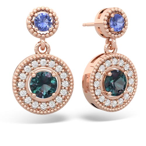 tanzanite-alexandrite halo earrings