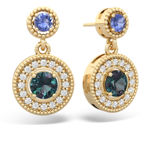 tanzanite-alexandrite halo earrings