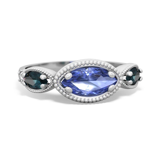 Tanzanite Genuine Tanzanite with Lab Created Alexandrite and Genuine Fire Opal Antique Style Keepsake ring Ring