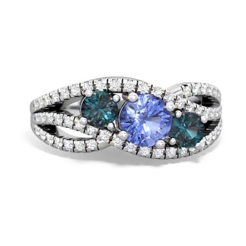 tanzanite-alexandrite three stone pave ring