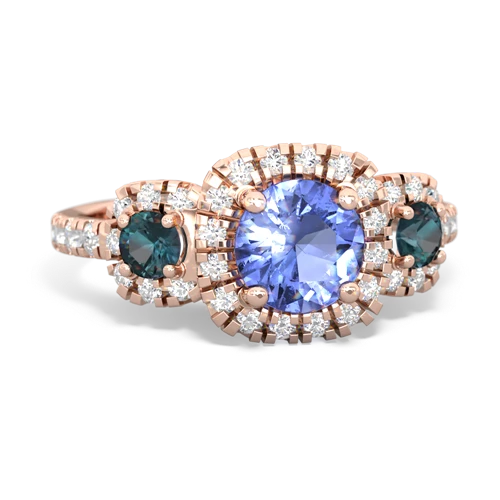 Tanzanite Genuine Tanzanite with Lab Created Alexandrite and Genuine Fire Opal Regal Halo ring Ring