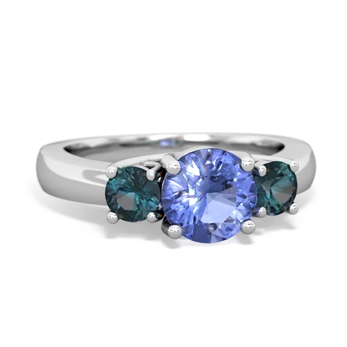 Tanzanite Genuine Tanzanite with Lab Created Alexandrite and Genuine Fire Opal Three Stone Trellis ring Ring