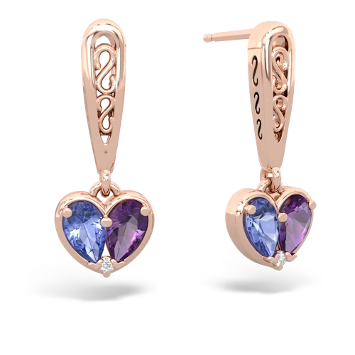 tanzanite-amethyst filligree earrings