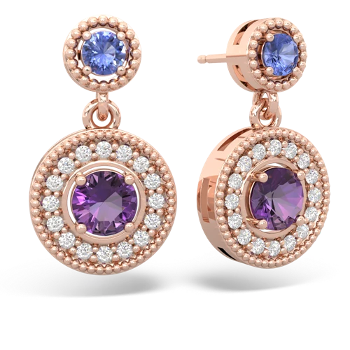 tanzanite-amethyst halo earrings