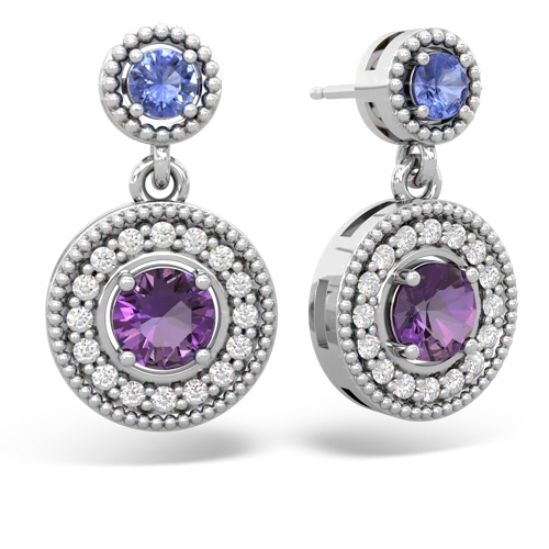 tanzanite-amethyst halo earrings