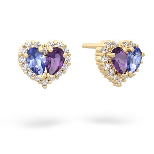 tanzanite-amethyst halo-heart earrings