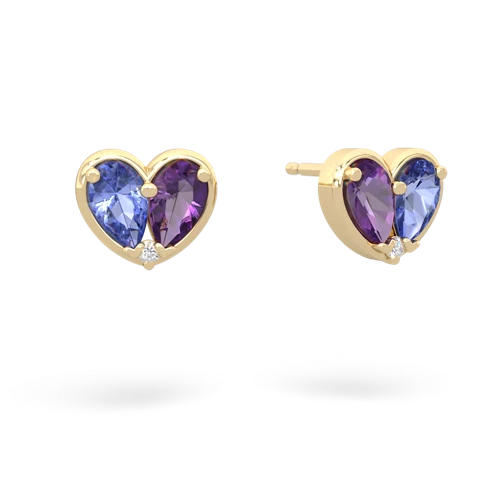 tanzanite-amethyst one heart earrings