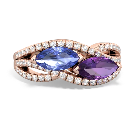 tanzanite-amethyst double heart ring