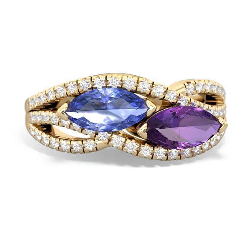 tanzanite-amethyst double heart ring