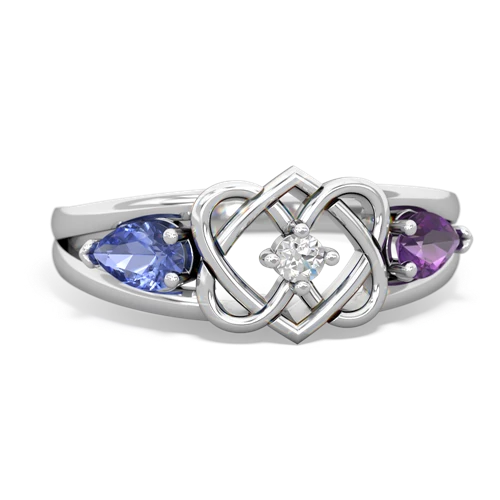 tanzanite-amethyst double heart ring