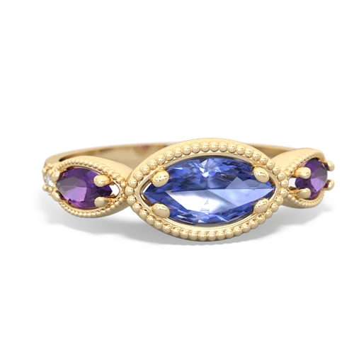 tanzanite-amethyst milgrain marquise ring