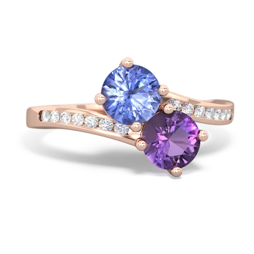 tanzanite-amethyst two stone channel ring