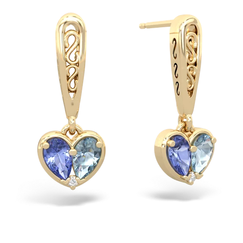 tanzanite-aquamarine filligree earrings
