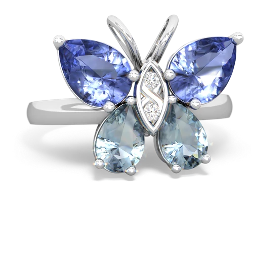 tanzanite-aquamarine butterfly ring