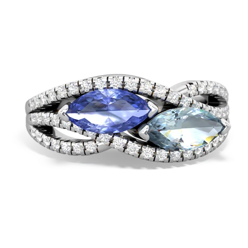 tanzanite-aquamarine double heart ring