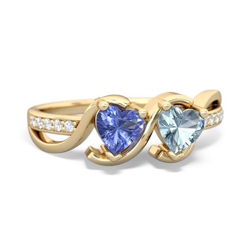 tanzanite-aquamarine double heart ring