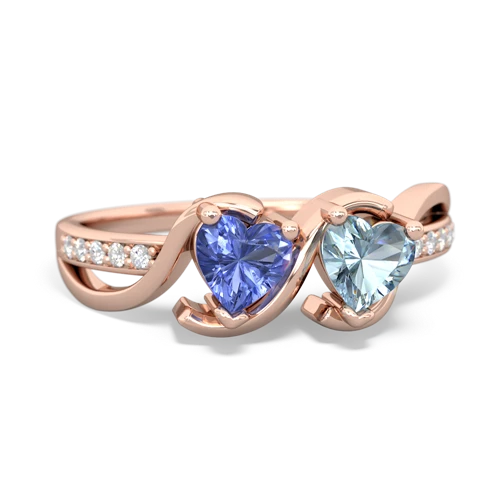 tanzanite-aquamarine double heart ring