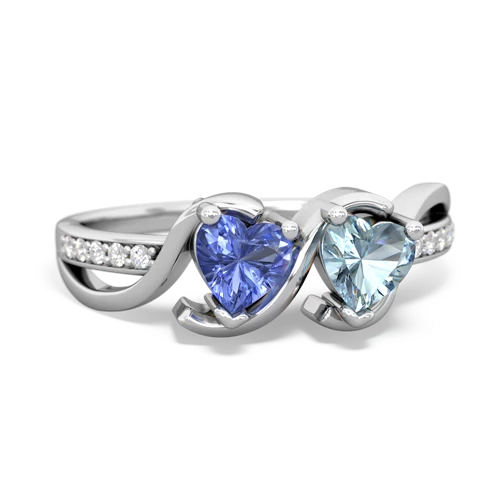 tanzanite-aquamarine double heart ring