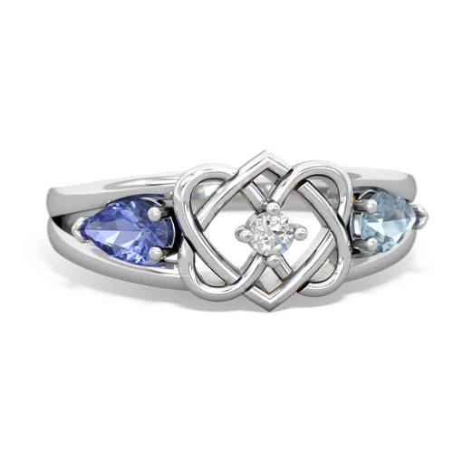 tanzanite-aquamarine double heart ring