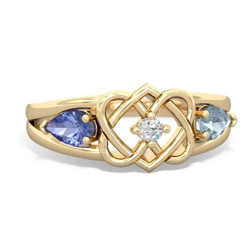 tanzanite-aquamarine double heart ring