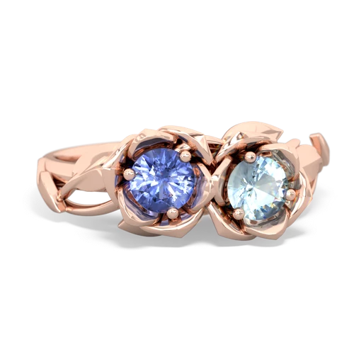 tanzanite-aquamarine roses ring