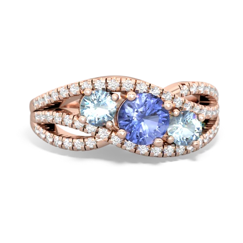 tanzanite-aquamarine three stone pave ring