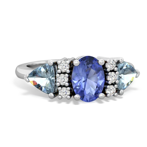 Tanzanite Genuine Tanzanite with Genuine Aquamarine and Lab Created Pink Sapphire Antique Style Three Stone ring Ring