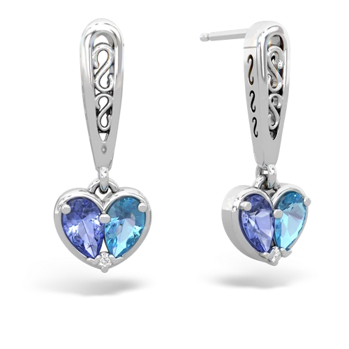 tanzanite-blue topaz filligree earrings