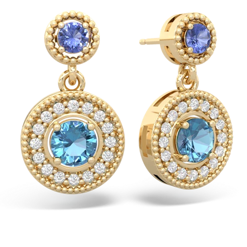 tanzanite-blue topaz halo earrings