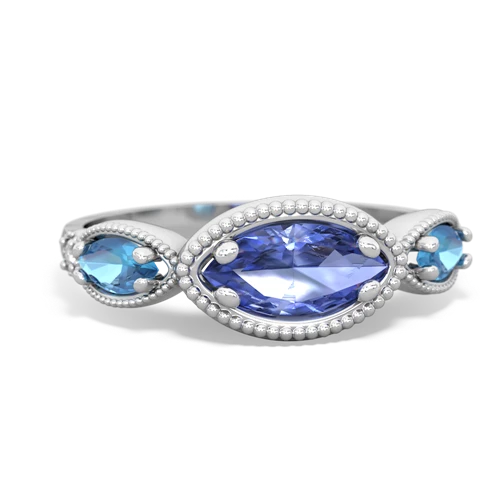 Tanzanite Genuine Tanzanite with Genuine Swiss Blue Topaz and Genuine Fire Opal Antique Style Keepsake ring Ring