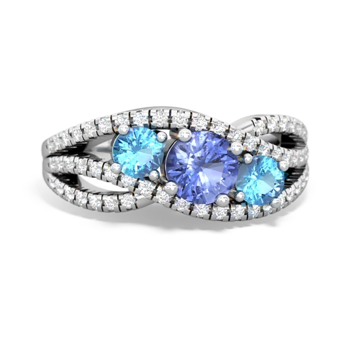 tanzanite-blue topaz three stone pave ring