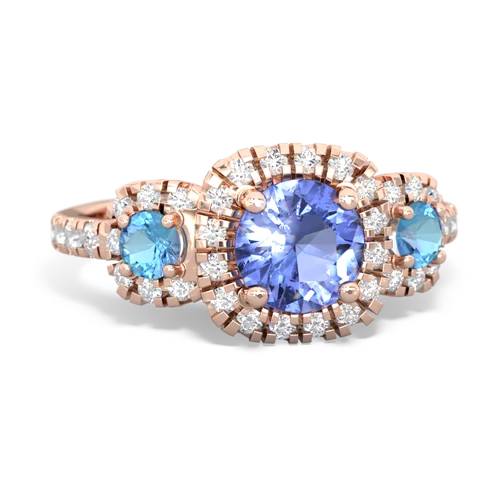 Tanzanite Genuine Tanzanite with Genuine Swiss Blue Topaz and Lab Created Pink Sapphire Regal Halo ring Ring