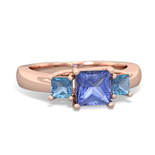 Tanzanite Genuine Tanzanite with Genuine Swiss Blue Topaz and Genuine Opal Three Stone Trellis ring Ring