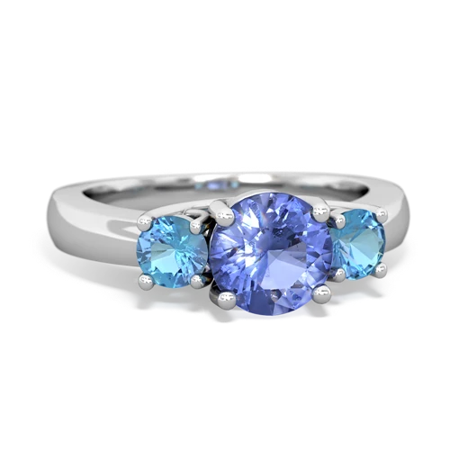 Tanzanite Genuine Tanzanite with Genuine Swiss Blue Topaz and Genuine Pink Tourmaline Three Stone Trellis ring Ring