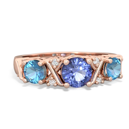 Tanzanite Genuine Tanzanite with Genuine Swiss Blue Topaz and Lab Created Pink Sapphire Hugs and Kisses ring Ring